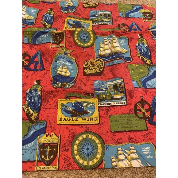 70s Kitsch Nautical Ship Navigation Map Fabric Red with backing 2 yards x 42" - Picture 1 of 4